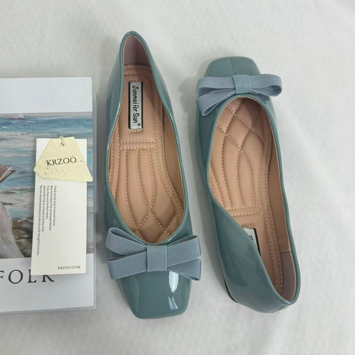 Square-Toe Bow-Accented Low-Cut Flats