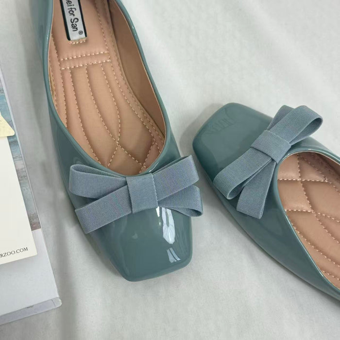 Square-Toe Bow-Accented Low-Cut Flats