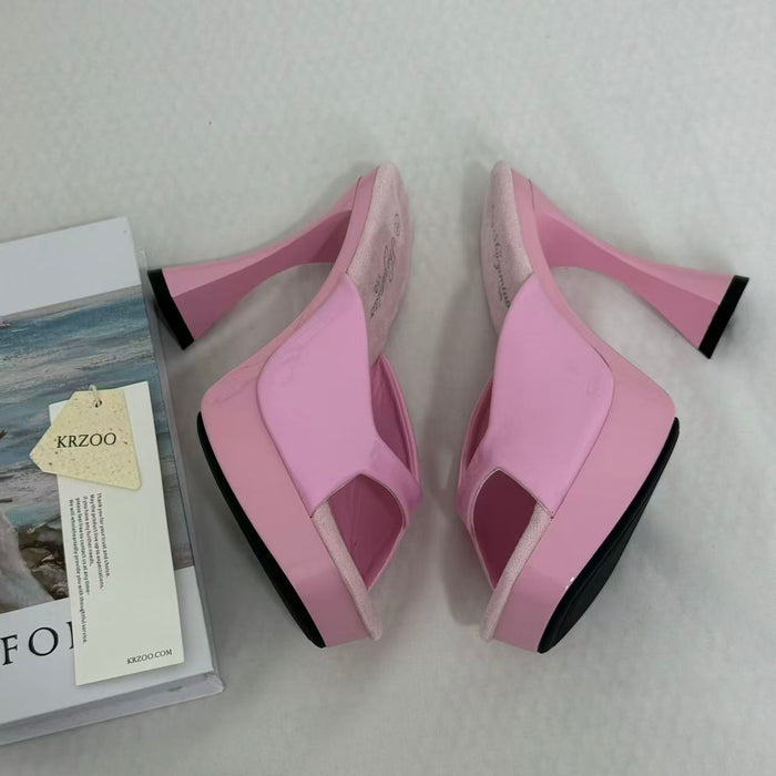 Square-Toe Crystal High Heels With Block Heels