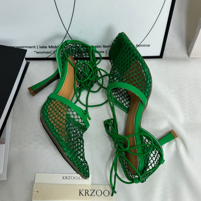 Square-toe lace-up high-heeled shoes