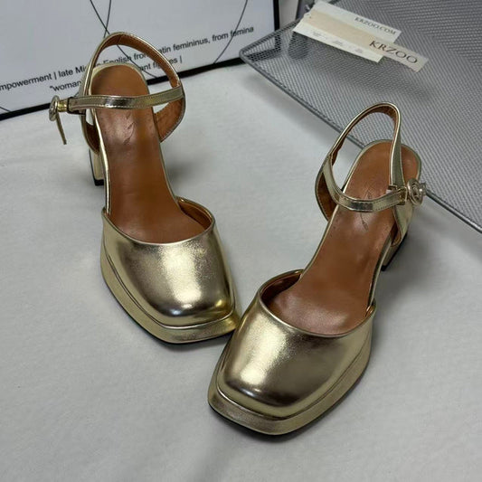 Square-toe simple lace-up open-toe sandals