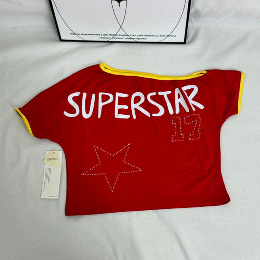 Stitched diamond lettered fitted top