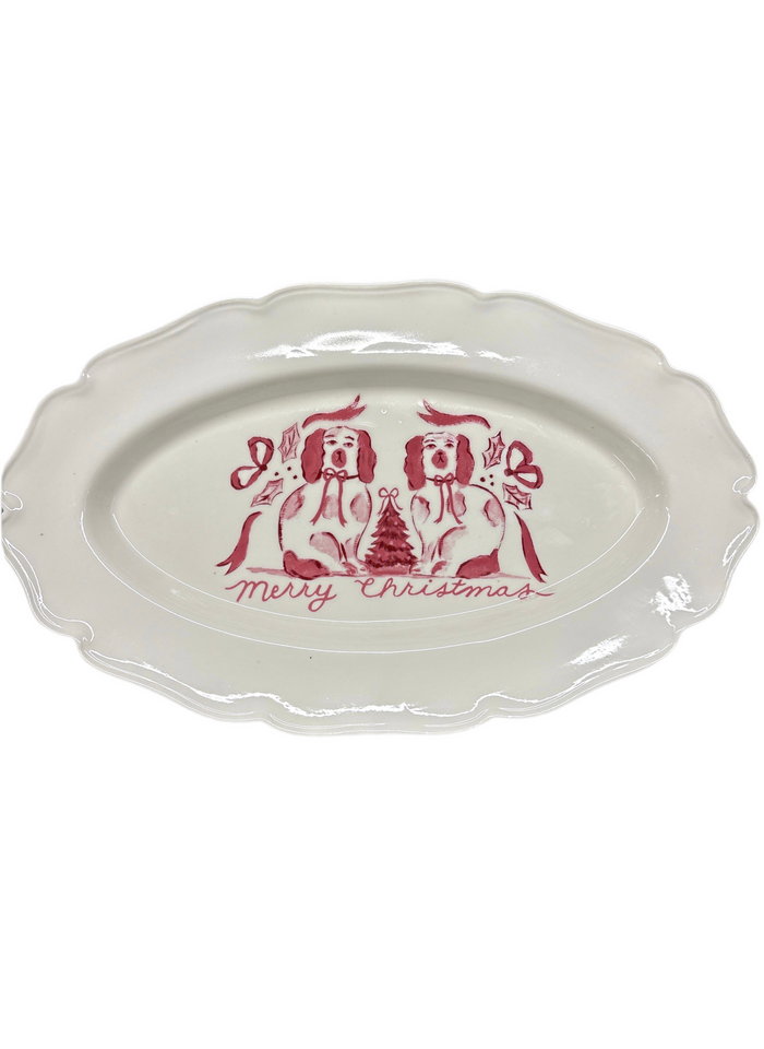 Stoneware Platter Merry Christmas w Dogs