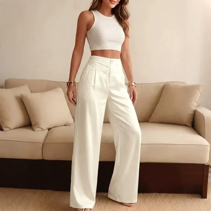 Straight-Leg Trousers With Lace-Panel Pockets