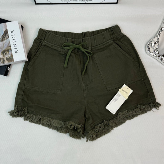 Stretch waistband drawstring denim shorts