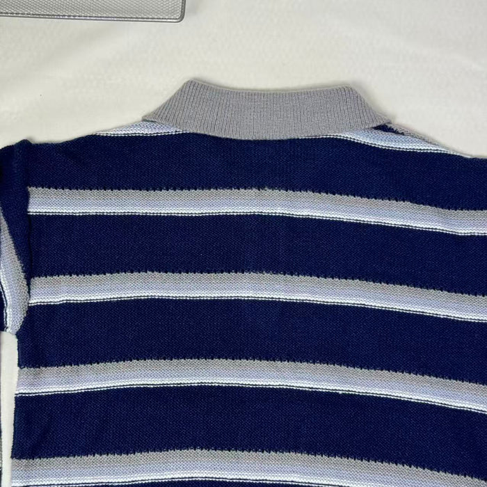 Striped polo-neck relaxed style knit top