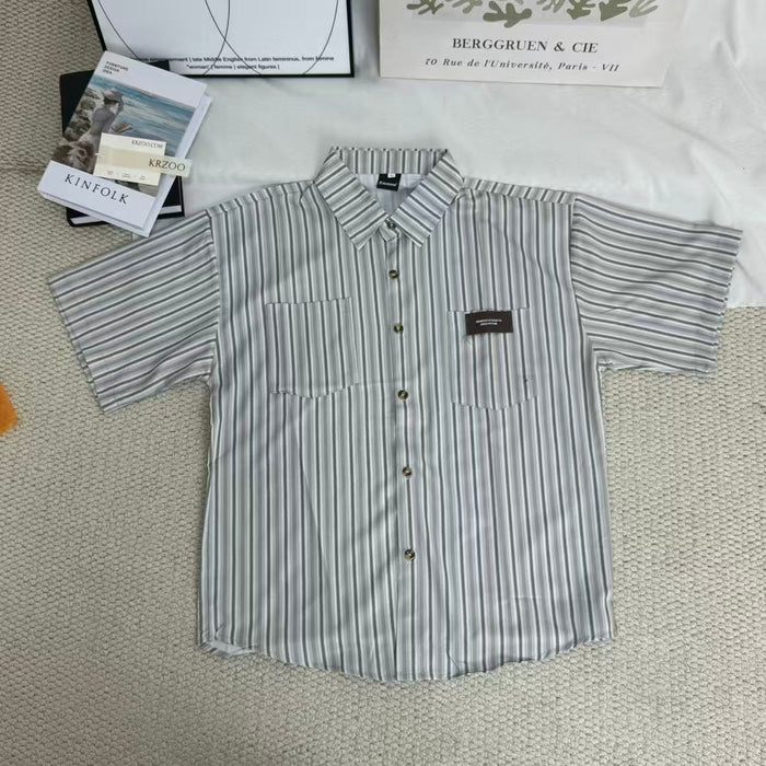 Striped V-neck short-sleeved shirt