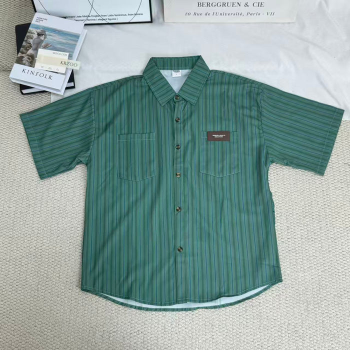 Striped V-neck short-sleeved shirt