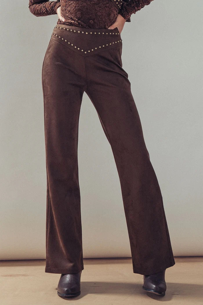 Studded Suede Flare Pants