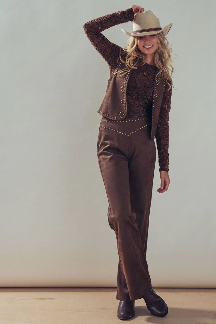 Studded Suede Flare Pants