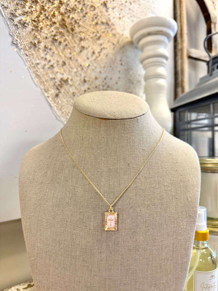 Sunburst Square Cross Pendant Necklace