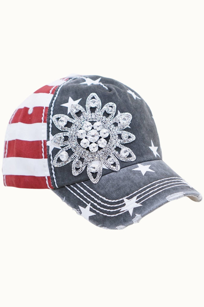 Sunflower Bejeweled Glitz USA Cap
