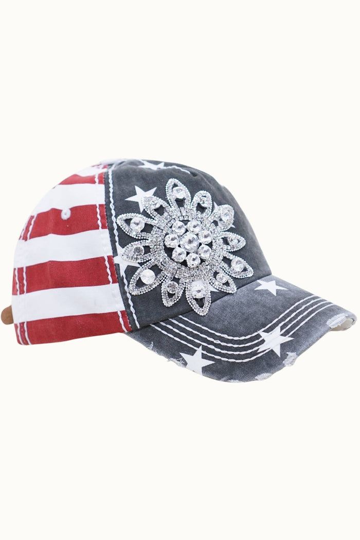 Sunflower Bejeweled Glitz USA Cap