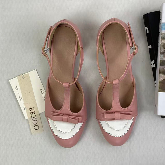 T-shaped buckle mid-calf shoes