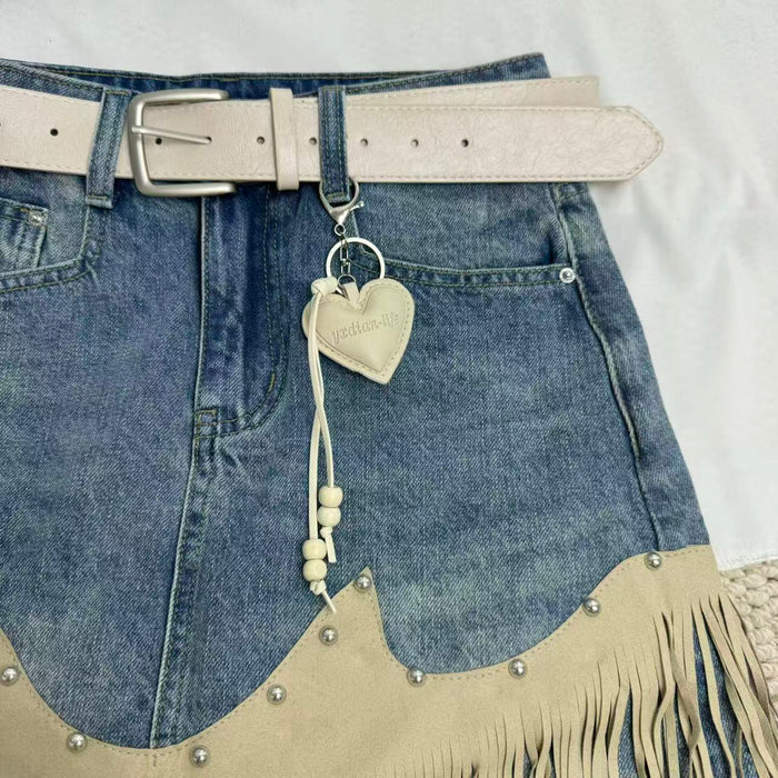 Tassel-embroidered short skirt
