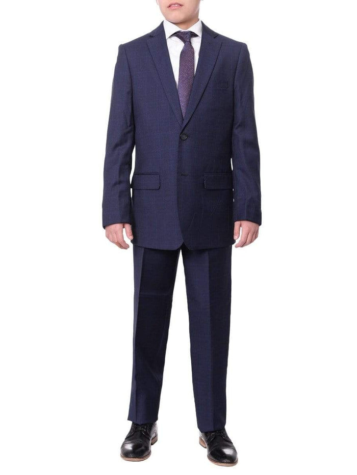 T.O. Boys 20 The Suit Depot Boys Navy Blue Plaid 100% Wool Regular Fit Suit