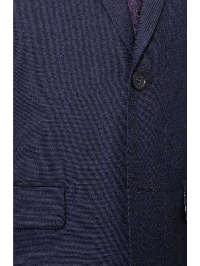 T.O. Boys The Suit Depot Boys Navy Blue Plaid 100% Wool Regular Fit Suit