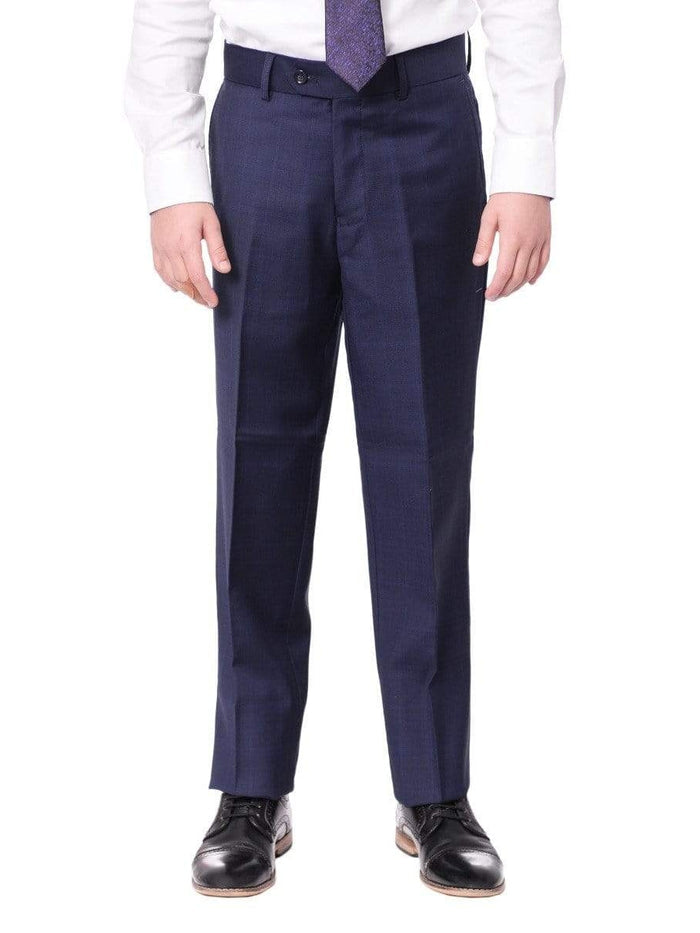 T.O. Boys The Suit Depot Boys Navy Blue Plaid 100% Wool Regular Fit Suit