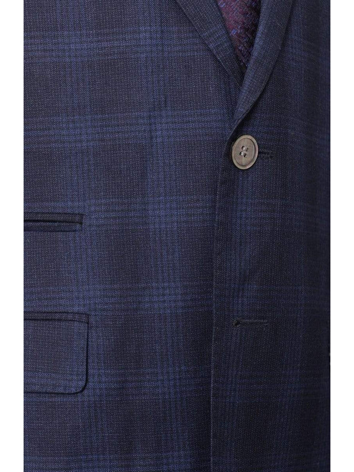 The Suit Depot Boys Navy Blue Plaid Husky Fit Suit - The Suit Depot