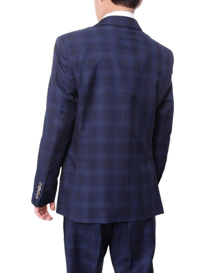 T.O. Bestselling Items The Suit Depot Boys Navy Blue Plaid Husky Fit Suit