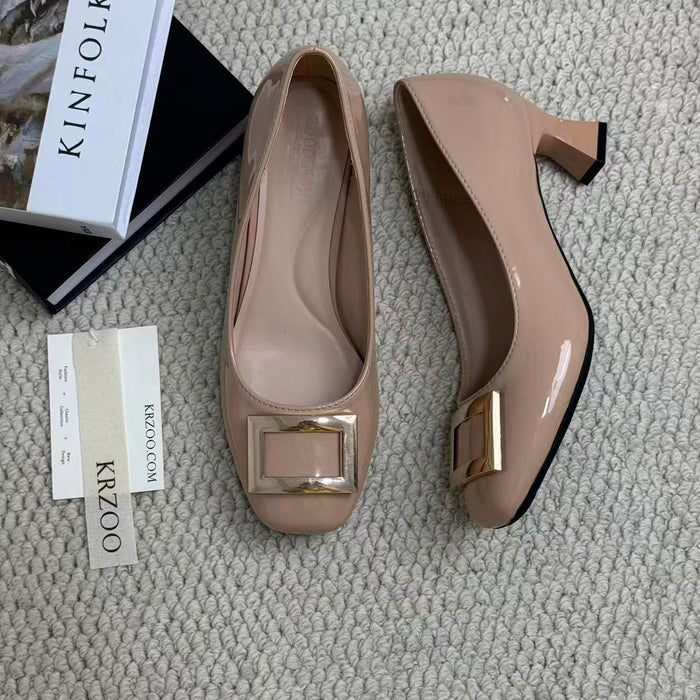 Thick-soled and shallow-toe high heels