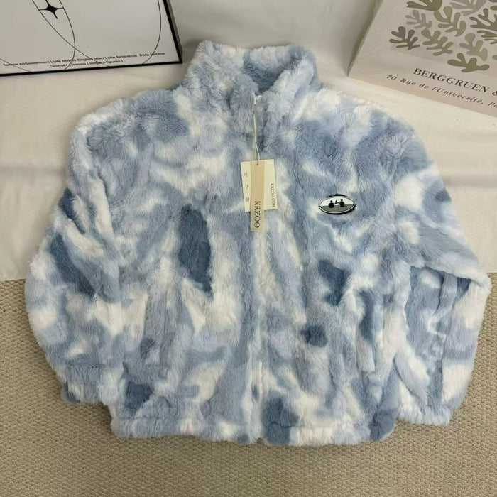 Tie-Dye Gradient Faux Lambswool Padded Jacket