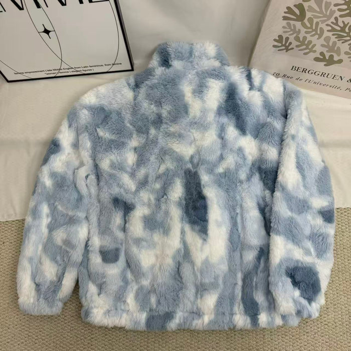 Tie-Dye Gradient Faux Lambswool Padded Jacket
