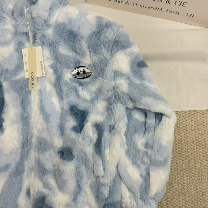 Tie-Dye Gradient Faux Lambswool Padded Jacket