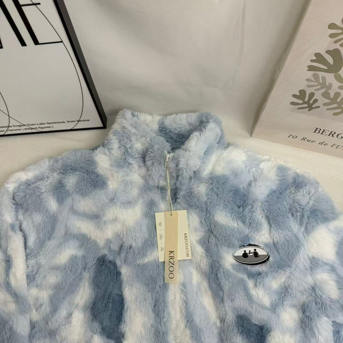 Tie-Dye Gradient Faux Lambswool Padded Jacket