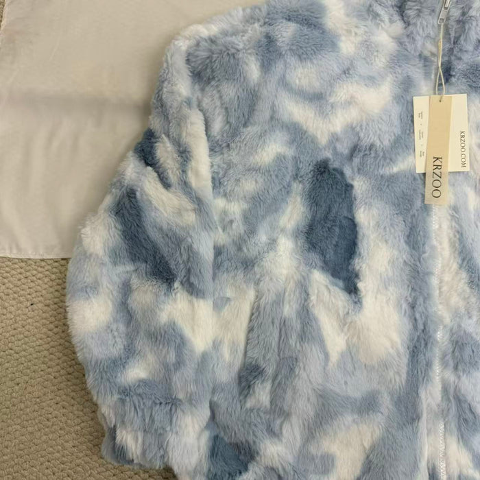 Tie-Dye Gradient Faux Lambswool Padded Jacket