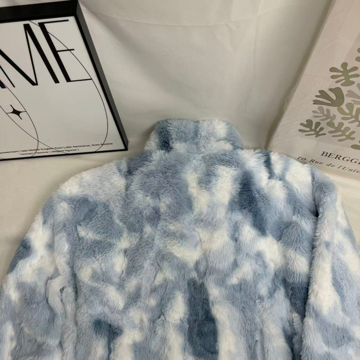 Tie-Dye Gradient Faux Lambswool Padded Jacket