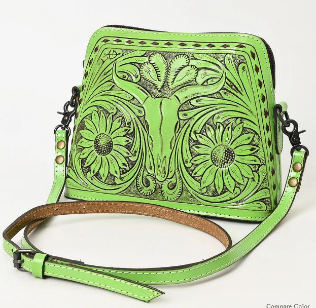 Tooled Leather Crossbody Handbag