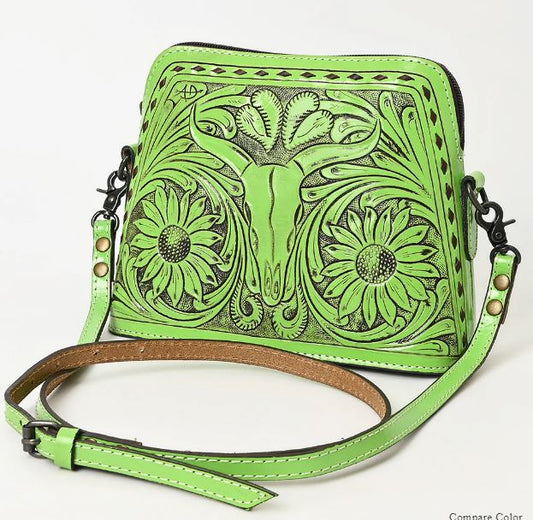 Tooled Leather Crossbody Handbag