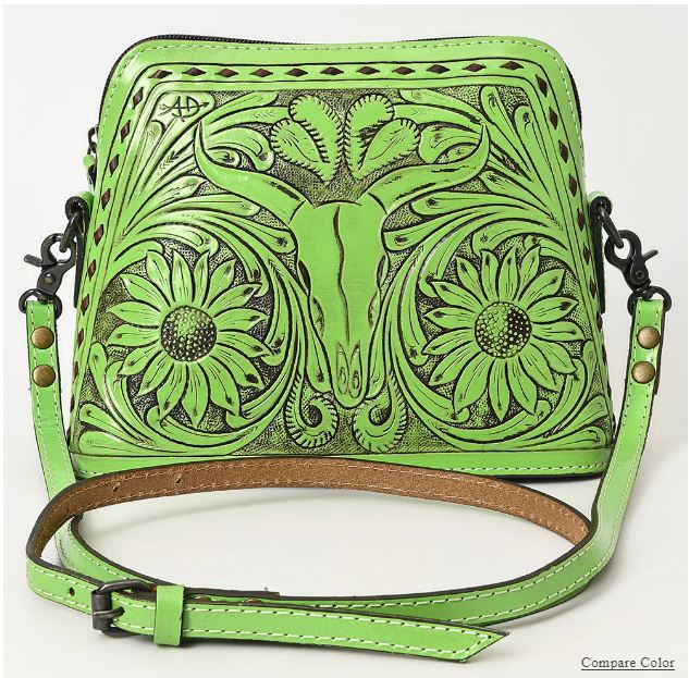 Tooled Leather Crossbody Handbag