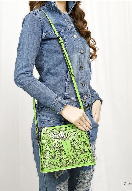 Tooled Leather Crossbody Handbag