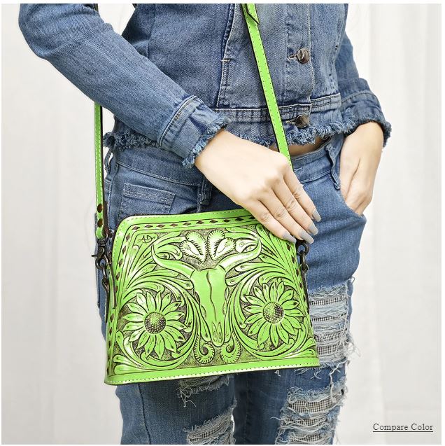 Tooled Leather Crossbody Handbag
