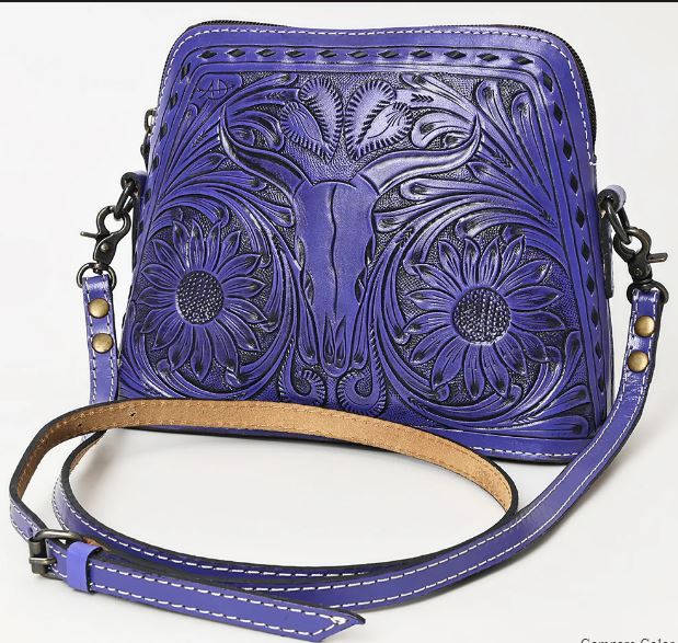 Tooled Leather Crossbody Handbag