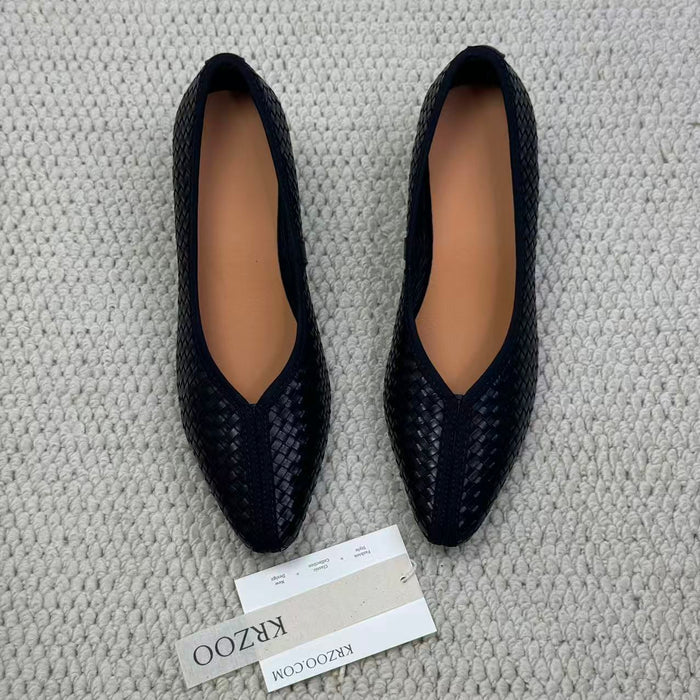 Top layer cowhide braided pointed-toe shoes