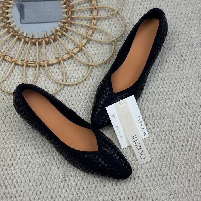 Top layer cowhide braided pointed-toe shoes