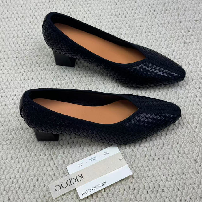 Top layer cowhide braided pointed-toe shoes