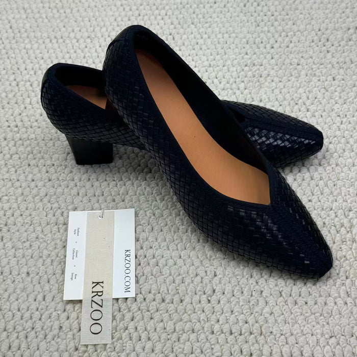 Top layer cowhide braided pointed-toe shoes
