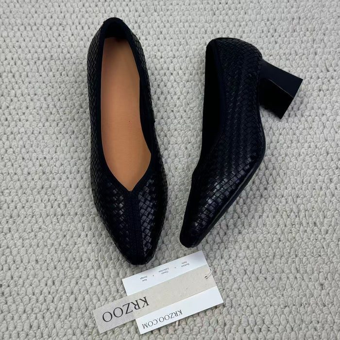 Top layer cowhide braided pointed-toe shoes