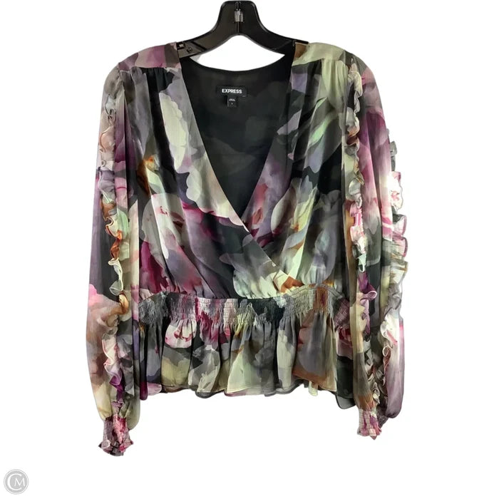 Top Long Sleeve By Express In Floral Print, Size: L