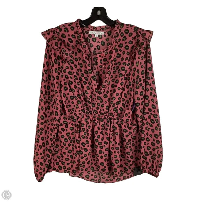 Top Long Sleeve By Joy Joy In Green & Pink, Size: L