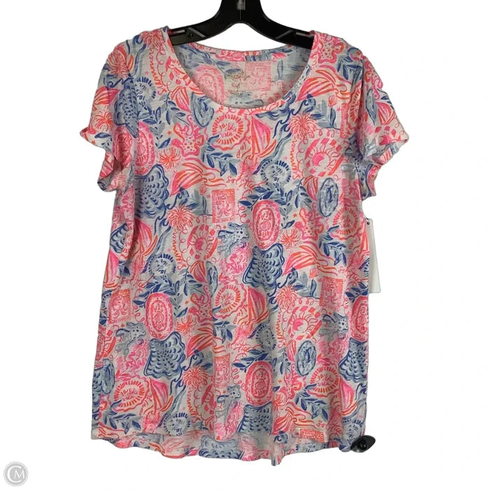 Top Short Sleeve Designer By Lilly Pulitzer In Blue & Pink, Size: M