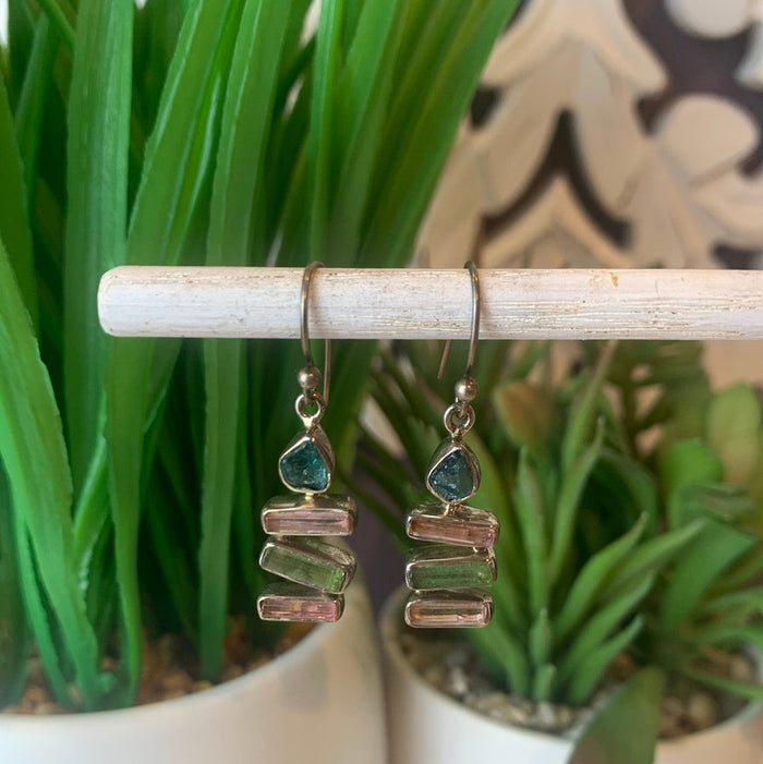 Tourmaline (Pink and Green) sterling silver Earrings from India