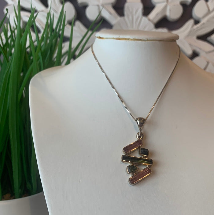 Tourmaline (Pink and Green) sterling silver Pendant from India 30mm