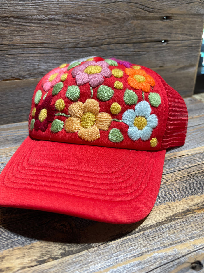 Tulum Hand Embroidered Trucker Flower Hat - Assorted