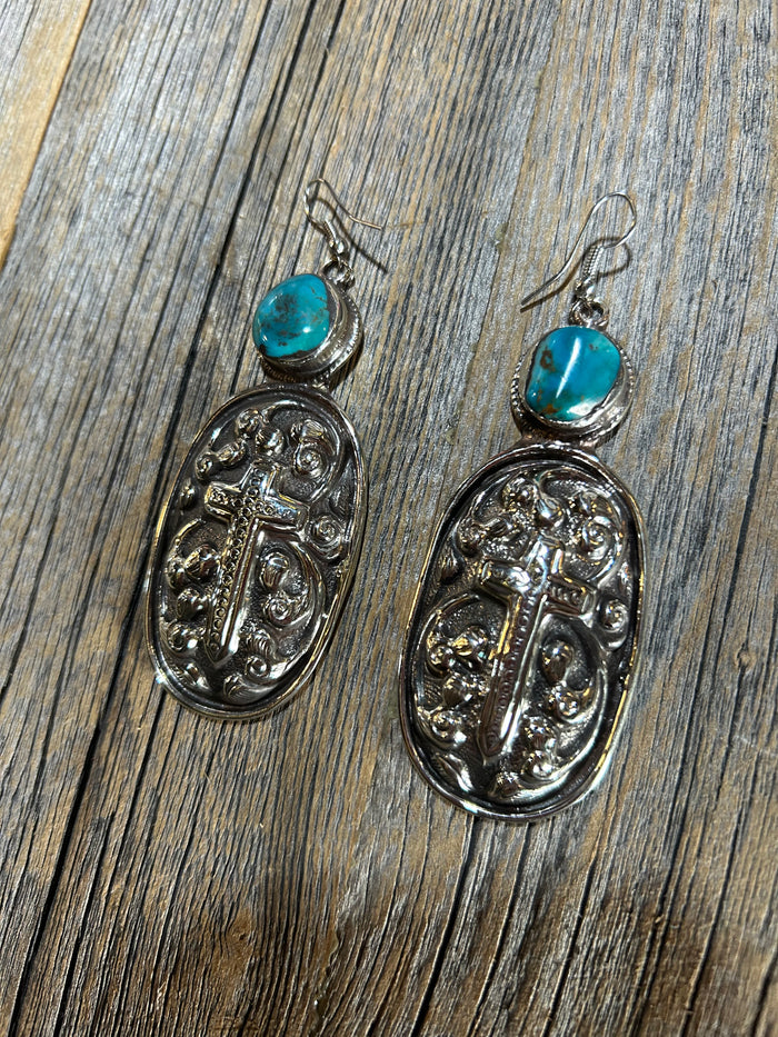 TURQUOISE CROSS EARRINGS