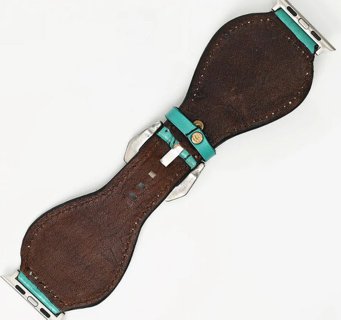 Turquoise Floral Tooled Leather Watch Band